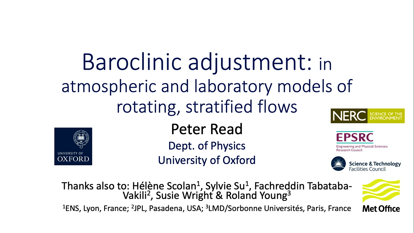 'Baroclinic Adjustment Revisited: in Atmospheric and Laboratory Models of Rotating Stratified Flows' by Peter Read (Oxford)'s image