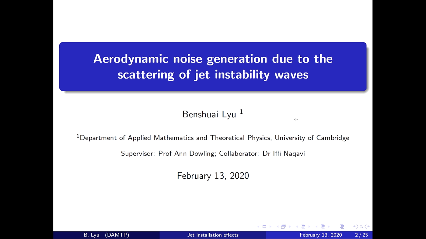 'Aerodynamic noise generation due to the scattering of jet instability waves' by Benshuai Lyu (Cambridge)'s image